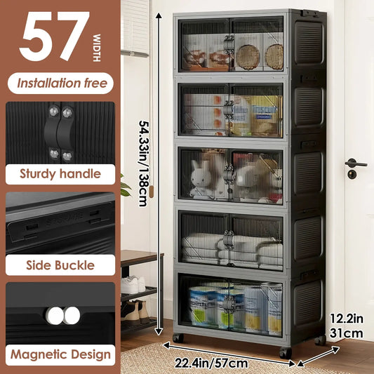 3-4-5-Layer Multifunction Folding Storage Cabinet with Wheels – Stackable Large Capacity Organizer