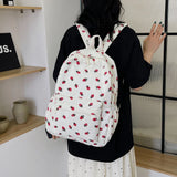 Corduroy Strawberry Graphic Backpack – Casual Large Capacity Travel Daypack