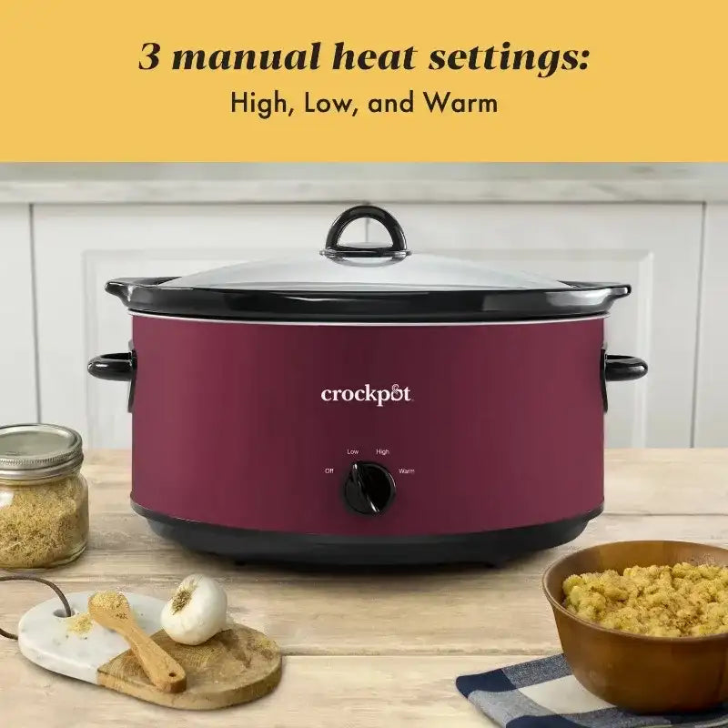 Crock-Pot 8-Quart Manual Slow Cooker – Large Capacity Rhubarb Red Slow Cooking Pot for Family Meals & Parties