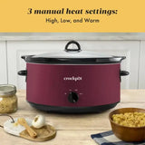 Crock-Pot 8-Quart Manual Slow Cooker – Large Capacity Rhubarb Red Slow Cooking Pot for Family Meals & Parties