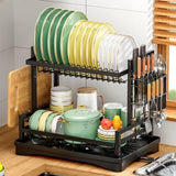 2-Tier Rustproof Dish Drainer Rack with Swivel Drain Spout & Utensil Holder – Space-Saving Kitchen Drying Rack