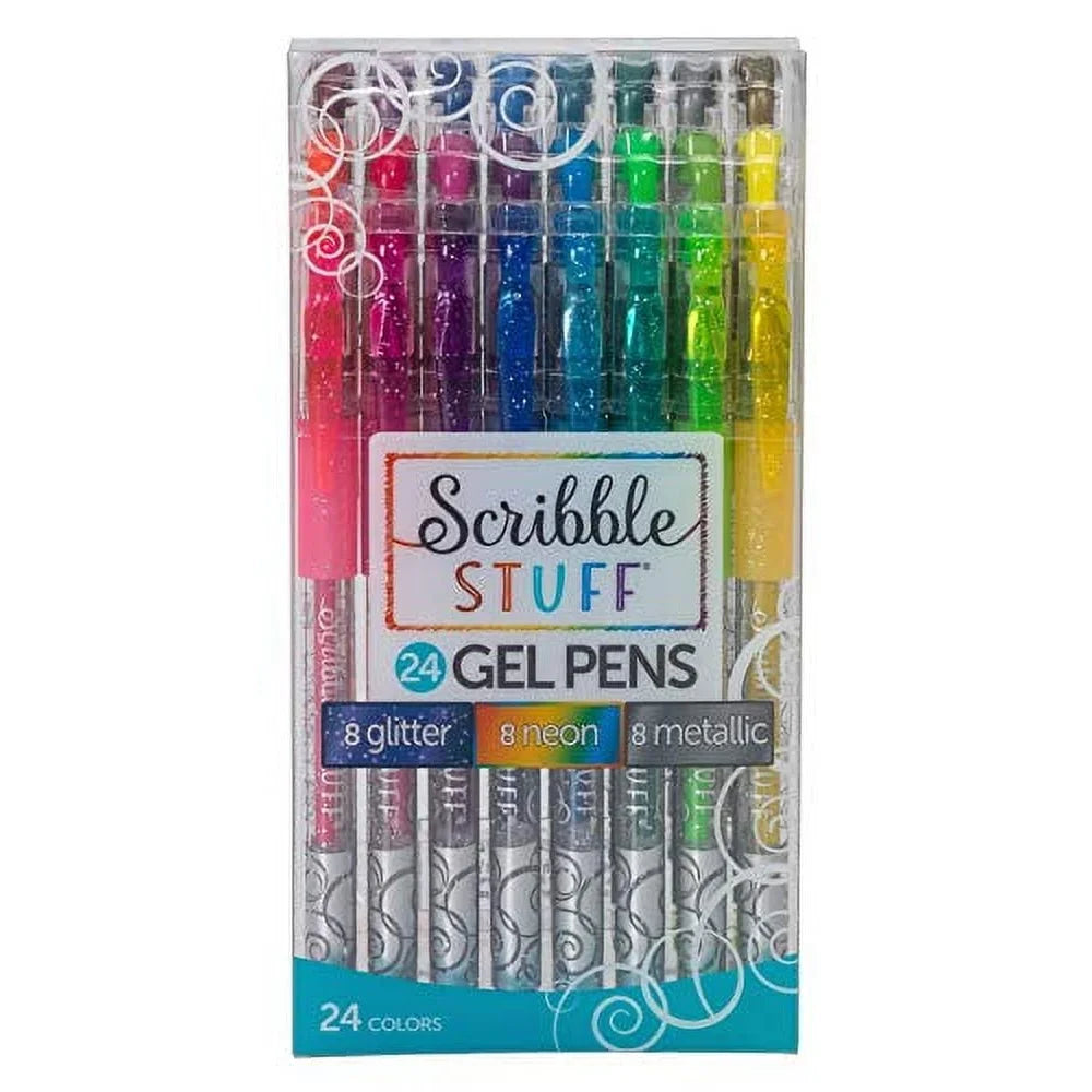24ct Gel Pens Set – Glitter, Neon & Metallic Ink Pens with Soft Grip & Handy Clips for Note-Taking, Doodling & Creative Projects