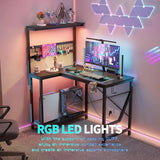42″ L-Shaped Gaming Desk – Reversible Corner Computer Desk with Power Outlets, LED Lights, 3-Tier Shelves & Cup Holder