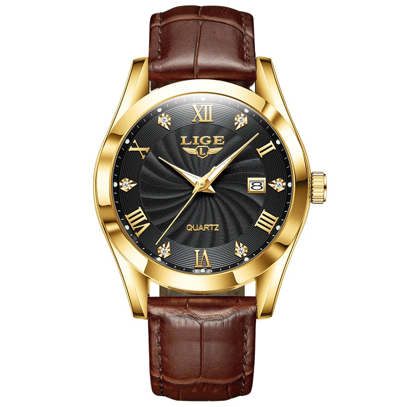 2025 LIGE Men’s Waterproof Luxury Watch – Luminous Leather Quartz Sports Wristwatch for Men ⌚✨