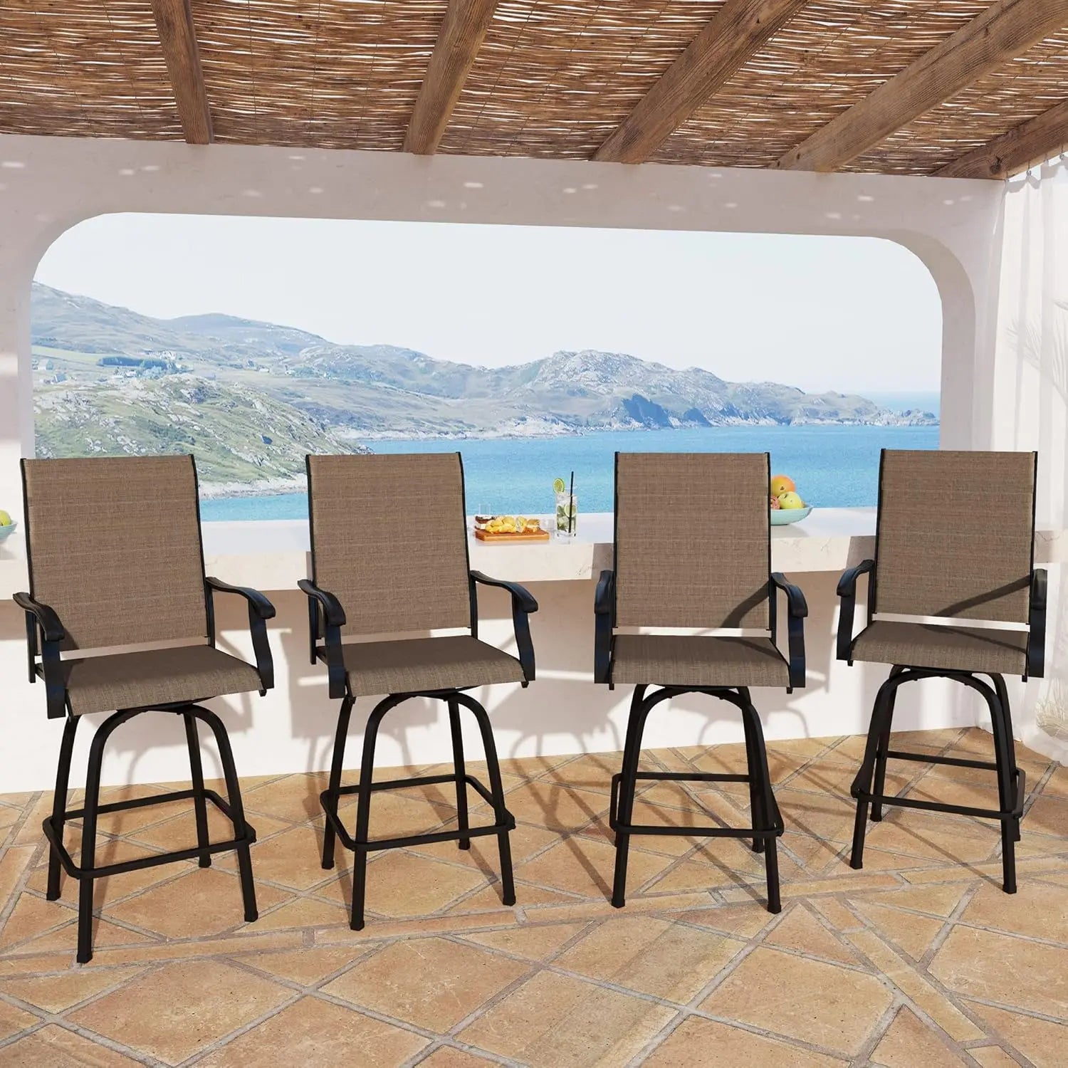 “5-Piece Outdoor High-Top Bar Set – Waterproof Bar-Height Table & 4 Chairs Bistro Patio Set in Light Blue”