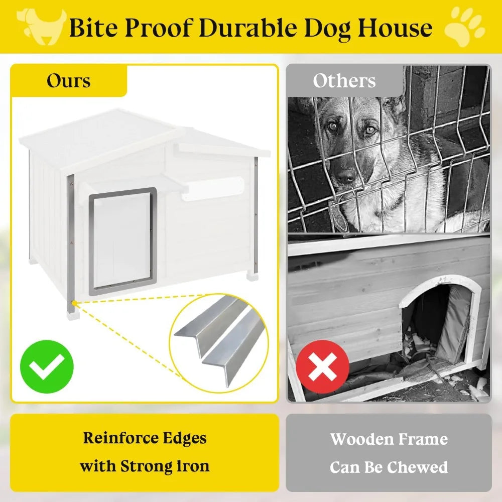Outdoor Dog House for Summer – Weatherproof Wooden Kennel with Chew-Proof Iron Frame, Removable Floor & Adjustable Vent