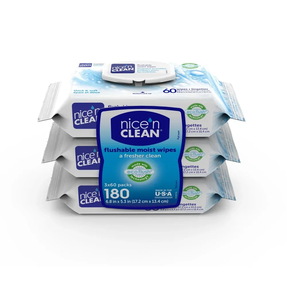 Plant-Based Flushable Wet Wipes – 3 Pack Aloe & Vitamin E Hypoallergenic, Eco-Friendly, Septic Safe & Toddler Friendly