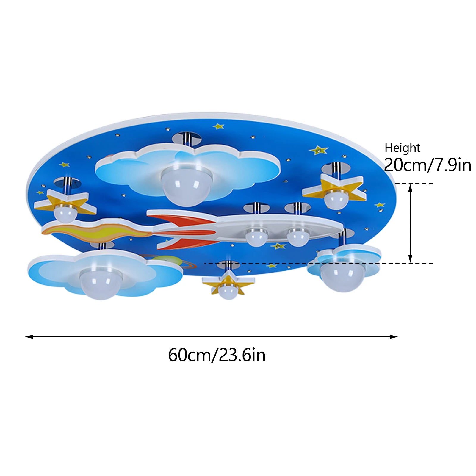 23.62" Modern Cartoon LED Ceiling Light – Dimmable Blue Wood Star Design Flush Mount for Children’s Room 🌟💡