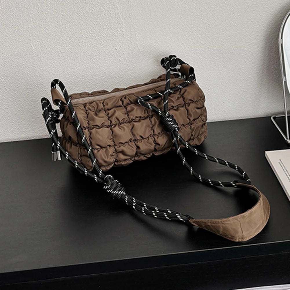 Women’s Soft Shoulder Bag with Braided Rope Strap – Large-Capacity Padded Crossbody Sling Bag for Daily Use & Travel