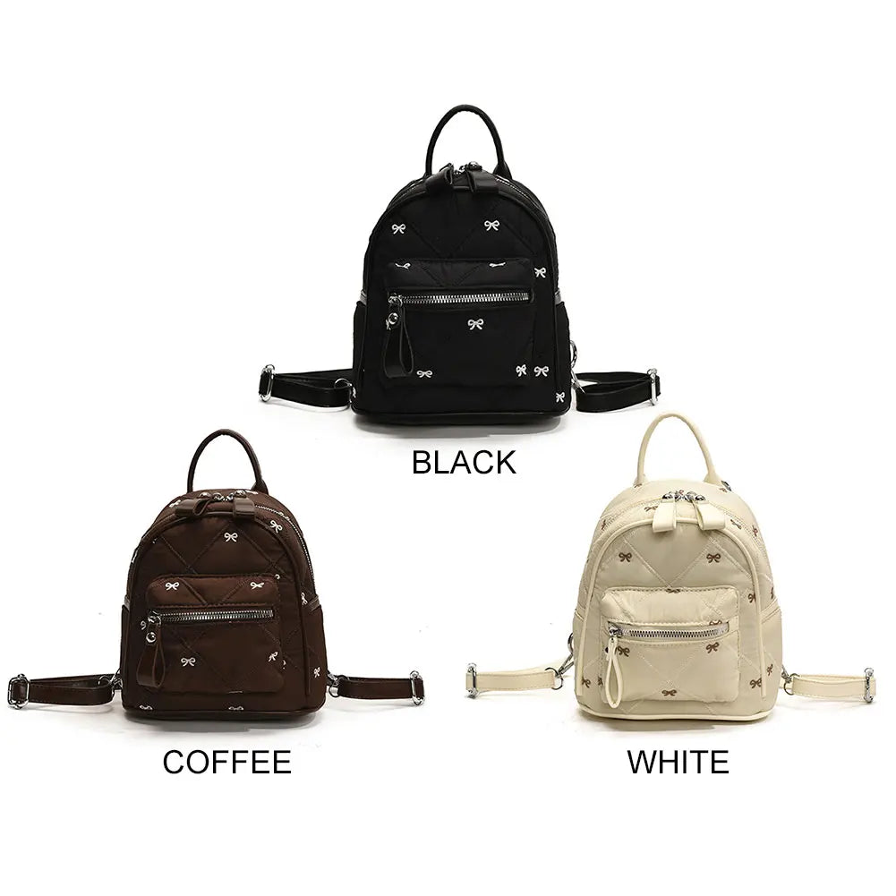 Women’s Bowknot Embroidery Backpack — Large-Capacity Trendy School, Outdoor & Picnic Rucksack