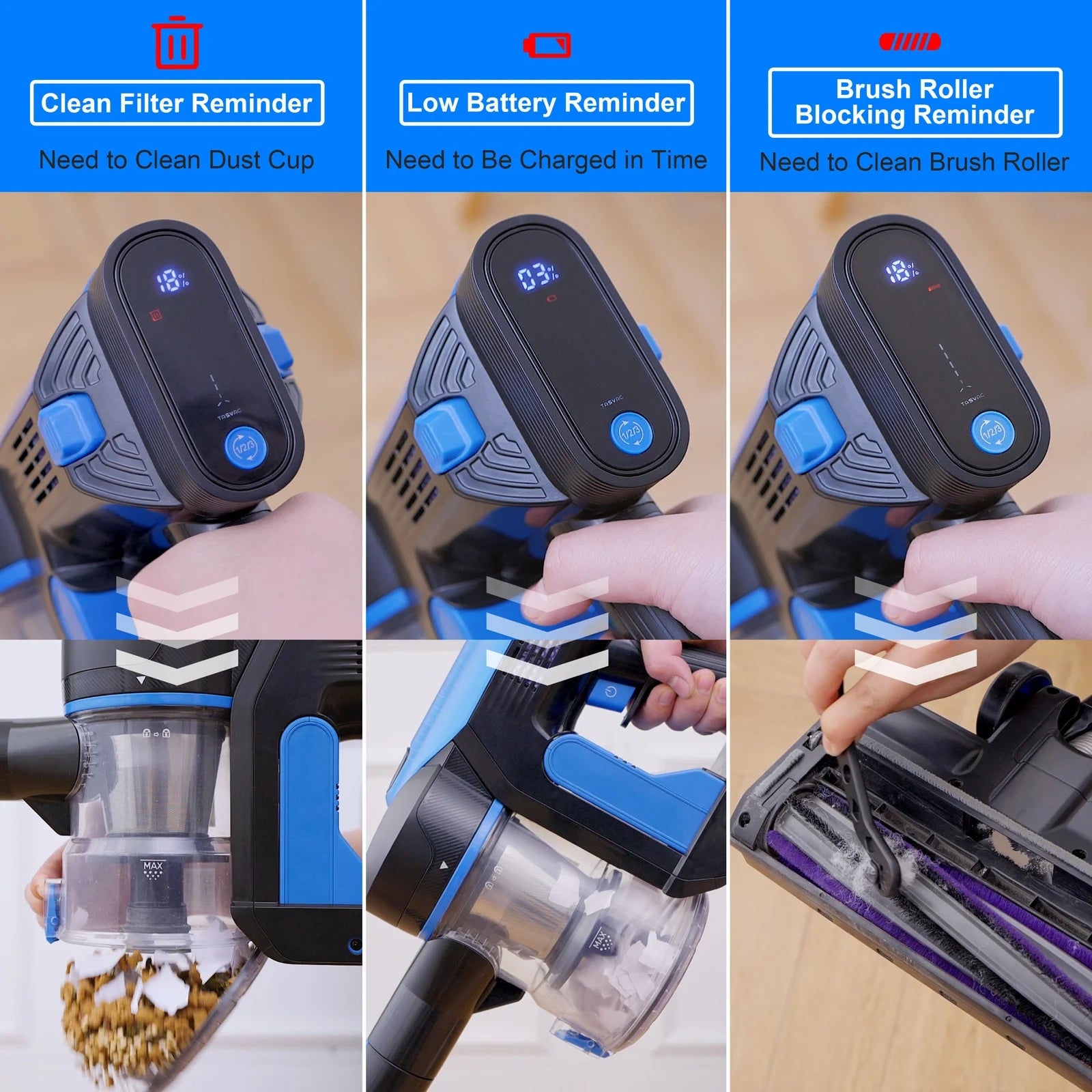 TASVAC S8 Cordless Vacuum Cleaner – 28KPa 260W 9-in-1 Stick Vac for Hardwood, Pet Hair & Car Cleaning