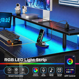 🖥️ 47" Computer Desk with 4 Drawers – Gaming Desk with LED Lights, Power Outlets & Large Storage for Home Office