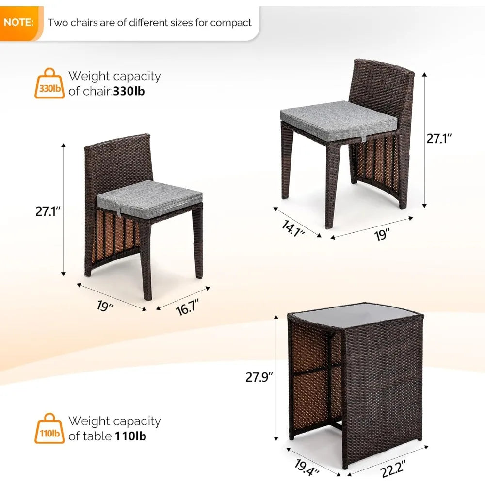 “3-Piece Wicker Patio Bistro Set – Outdoor Furniture with Glass Table & 2 Chairs for Balcony, Garden & Small Spaces”