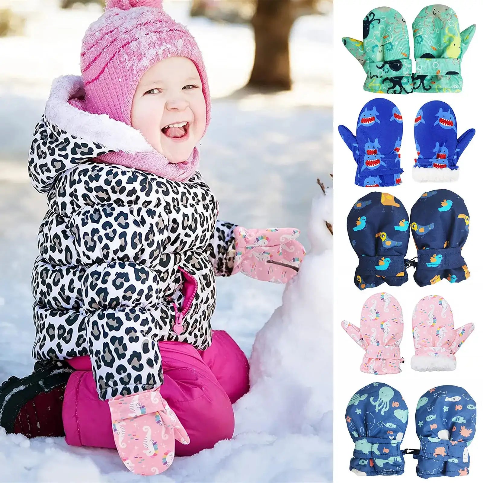 Soft Waterproof Winter Baby Gloves & Mittens – No-Scratch Cartoon Design