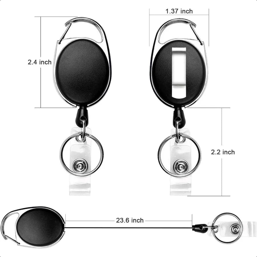 🎟️ 5-Pack Retractable Badge Reel Holders – Carabiner Clip & Key Ring ID Card Holder for Work, School & Events