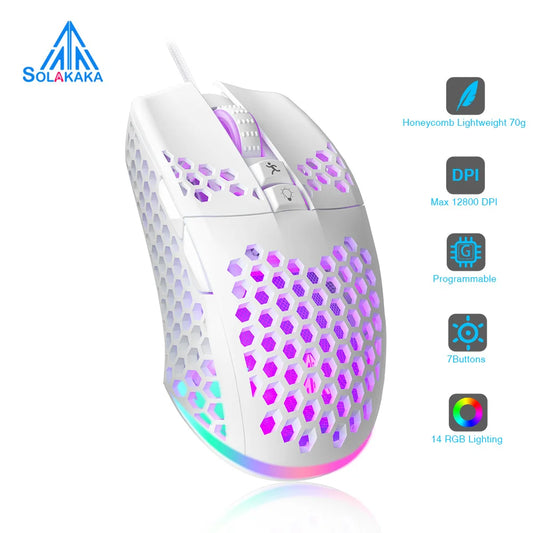 SM900 Wired Gaming Mouse – 12,800 DPI Honeycomb Lightweight Mouse with 7 Buttons & Macro Software for PC/Laptop