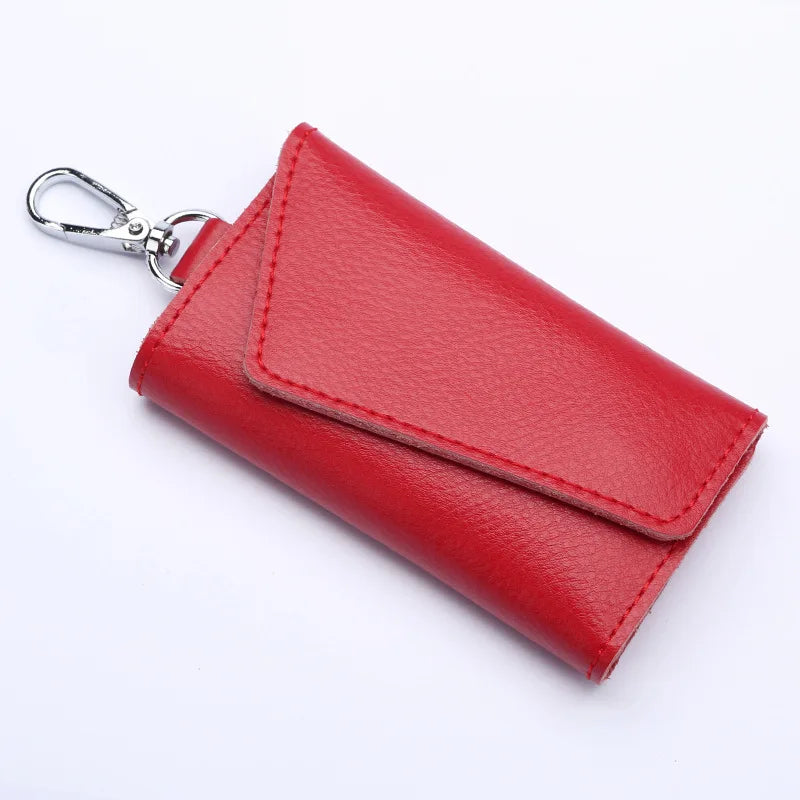 Genuine Leather Keychain Organizer – Unisex Car Key Wallet & Mini Card Holder Pouch