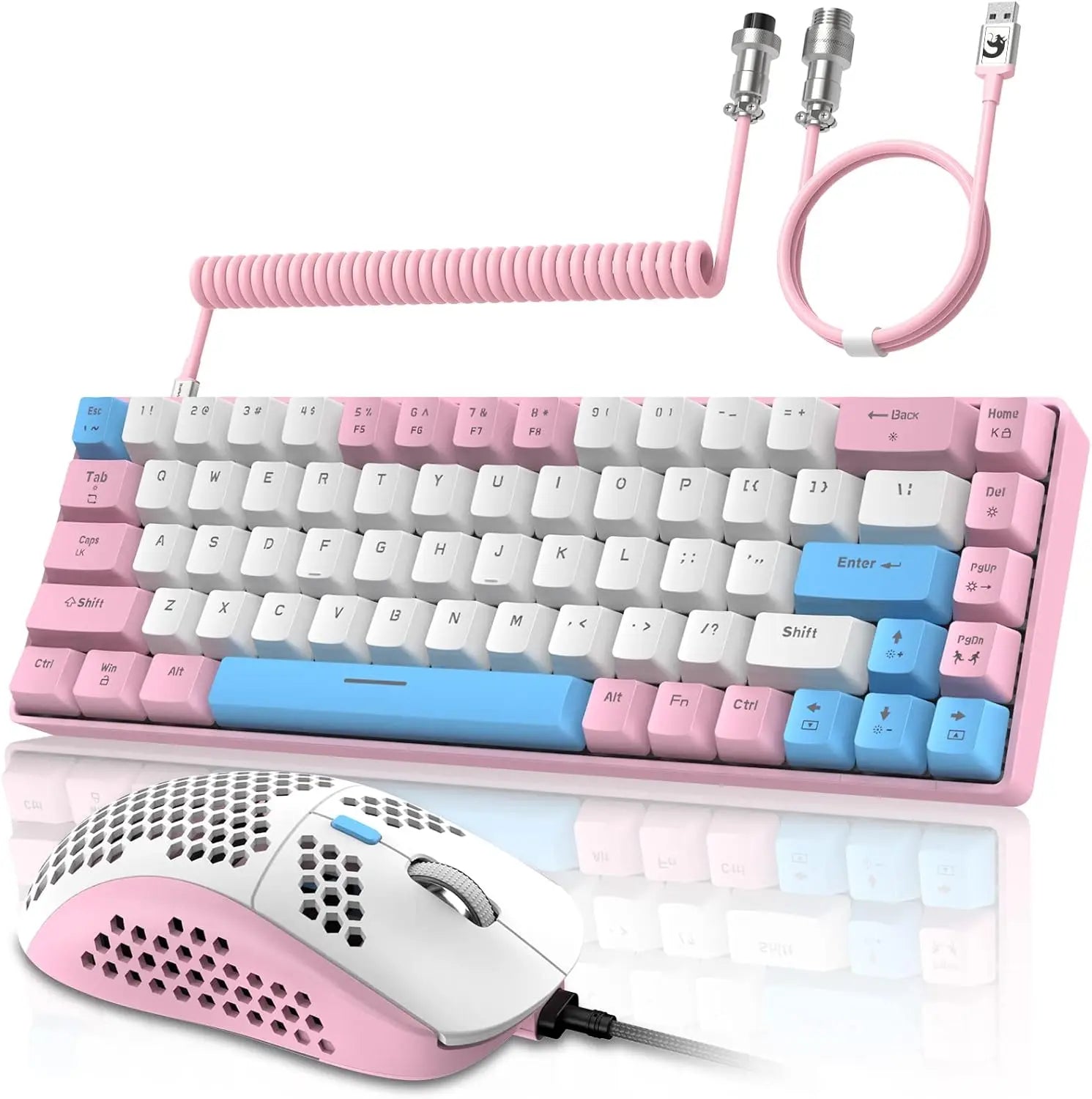 T8 Wired 65% Mechanical Gaming Keyboard & Mouse Combo – RGB Backlit TKL 68-Key Anti-Ghosting Keyboard with Coiled Cable & Tactile Switches