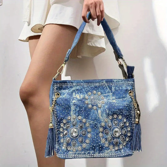Luxury Gradient Diamond-Embellished Shoulder Bag – Large Capacity Women’s Crossbody / Tote
