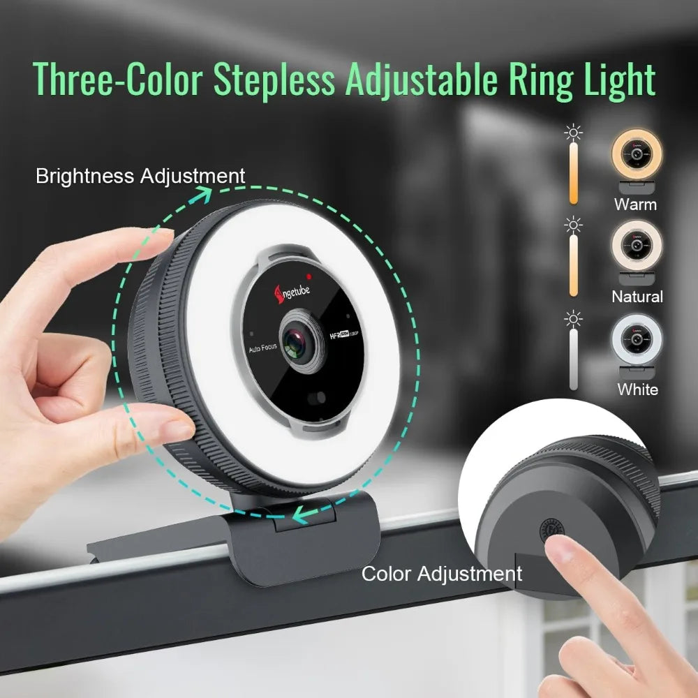 Streaming Webcam with Microphone – 1080p 60FPS USB HD Web Camera with Ring Light & Remote Control for Video Calls & Gaming