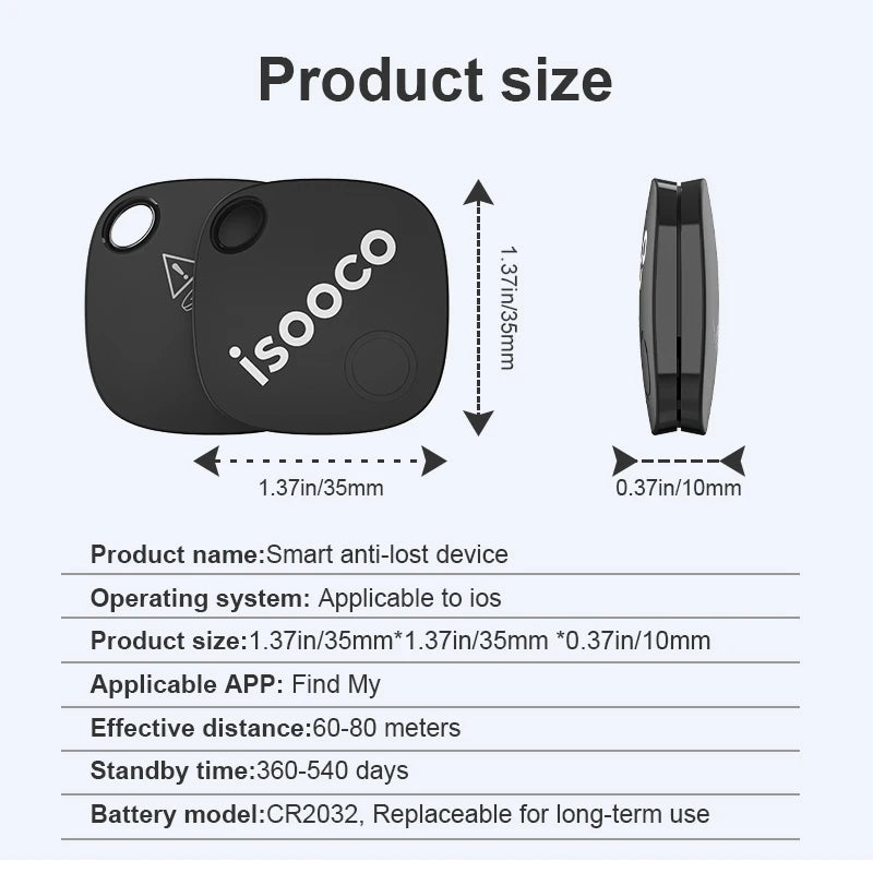 4–8 Pack ISOOCO Smart Item Finder – Bluetooth GPS Locator Tags Compatible with iOS Find My for Keys, Cars & Luggage