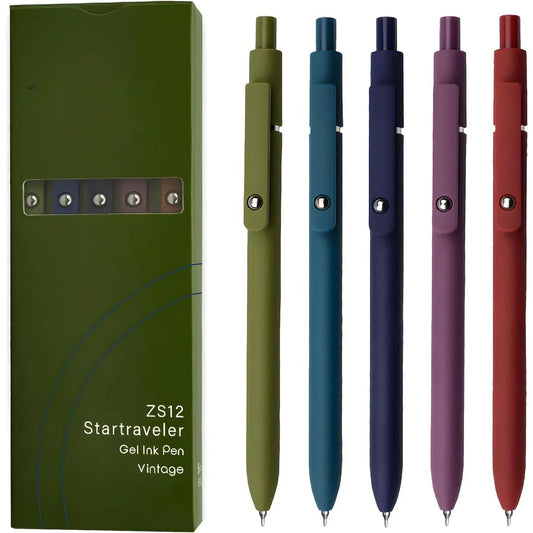 Gel Pens – 5-Pack 0.5mm Black Ink Retractable Pens with Silicone Grip & Metal Clip ✍️