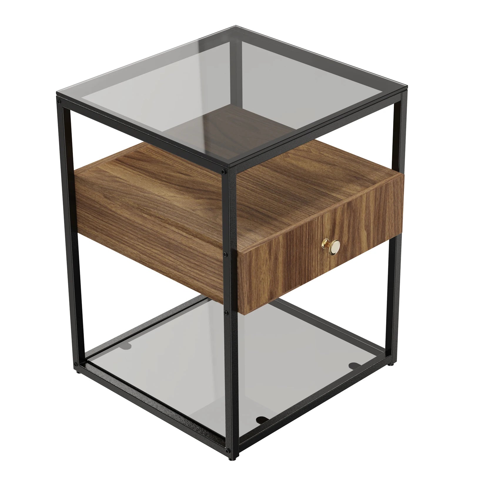 Tempered Glass Side Table – Modern Nightstand with Drawer & Shelf, Stable Steel Frame for Living Room 🛋️✨