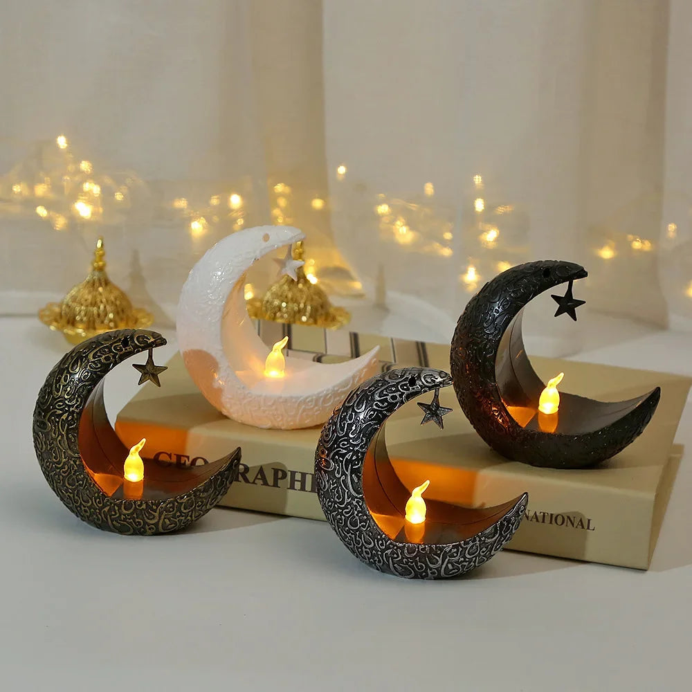 Ramadan Star & Moon LED Candlestick Lamp – Islamic Home Décor for Eid, Allah’s Blessing & Mubarak Nights