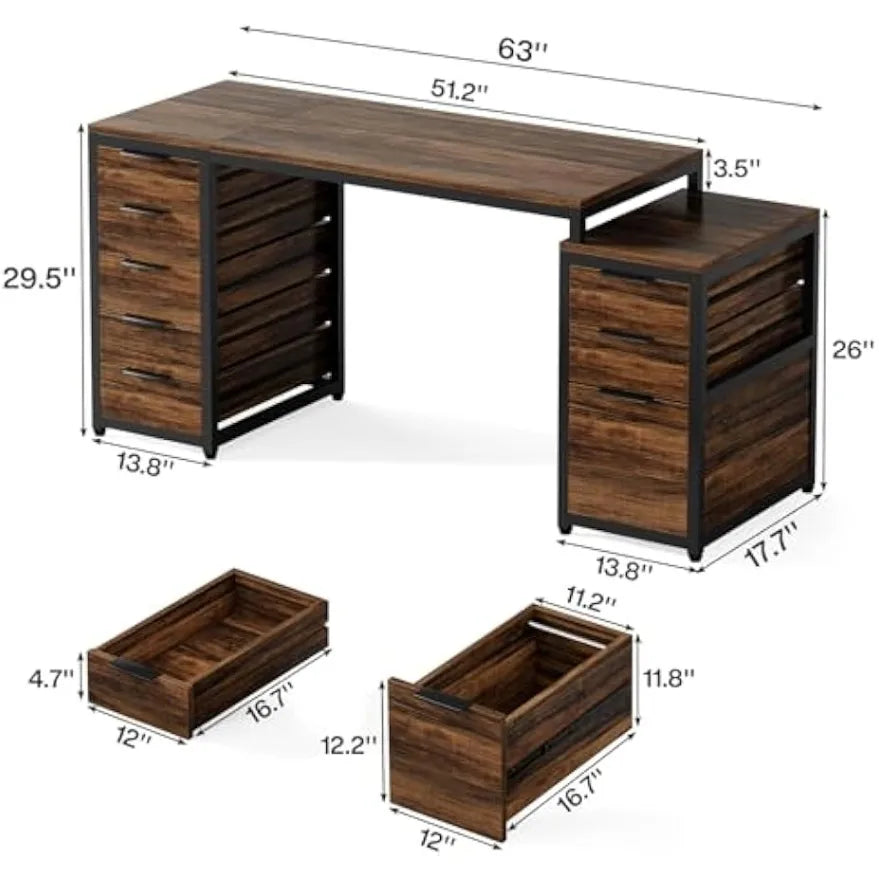 🖥️ Computer Desk with 8 Drawers – Office Desk with Reversible File Cabinet & Storage Writing Table for Home Office