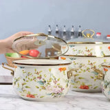 Vintage Deep Flower Cooking Pot with Glass Lid – Nonstick Thick Saucepan with Dual Handles 🍲🌸