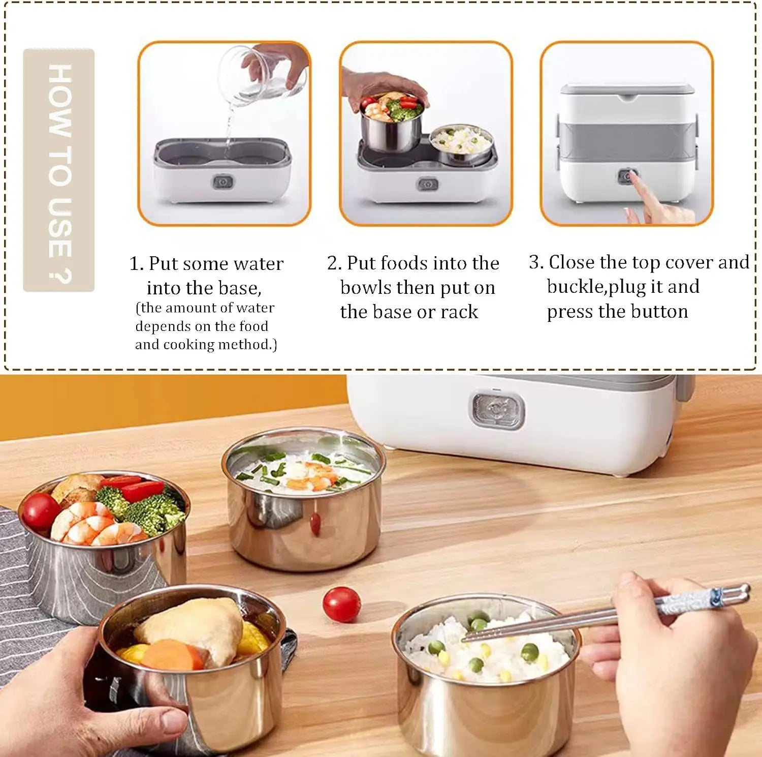 2-Layer 2-L Electric Lunch Box – Portable Self-Cooking Food Warmer Bento Container