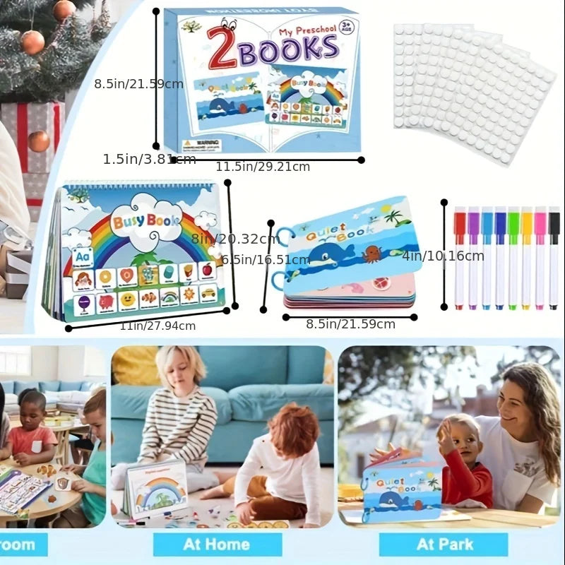 2-Set Montessori Busy Books for Preschool Learning Activities (Ages 3+) 📘📗