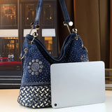 Large Capacity Woven Diamond-Embellished Tote Bag – Personalized Gradient Handbag for Women