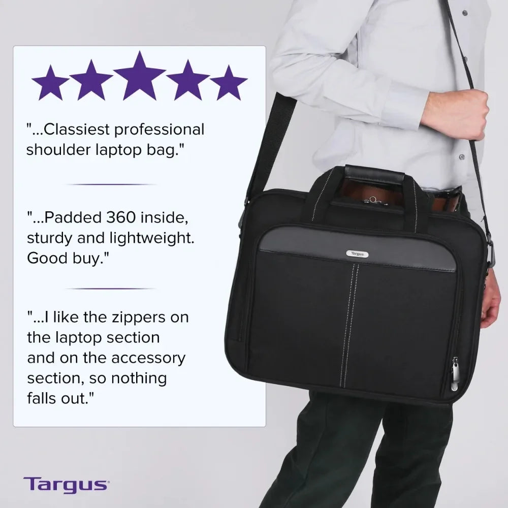 Targus Classic Slim Laptop Briefcase – Lightweight Black Polyester Bag for Laptops up to 16″ with Shoulder Strap