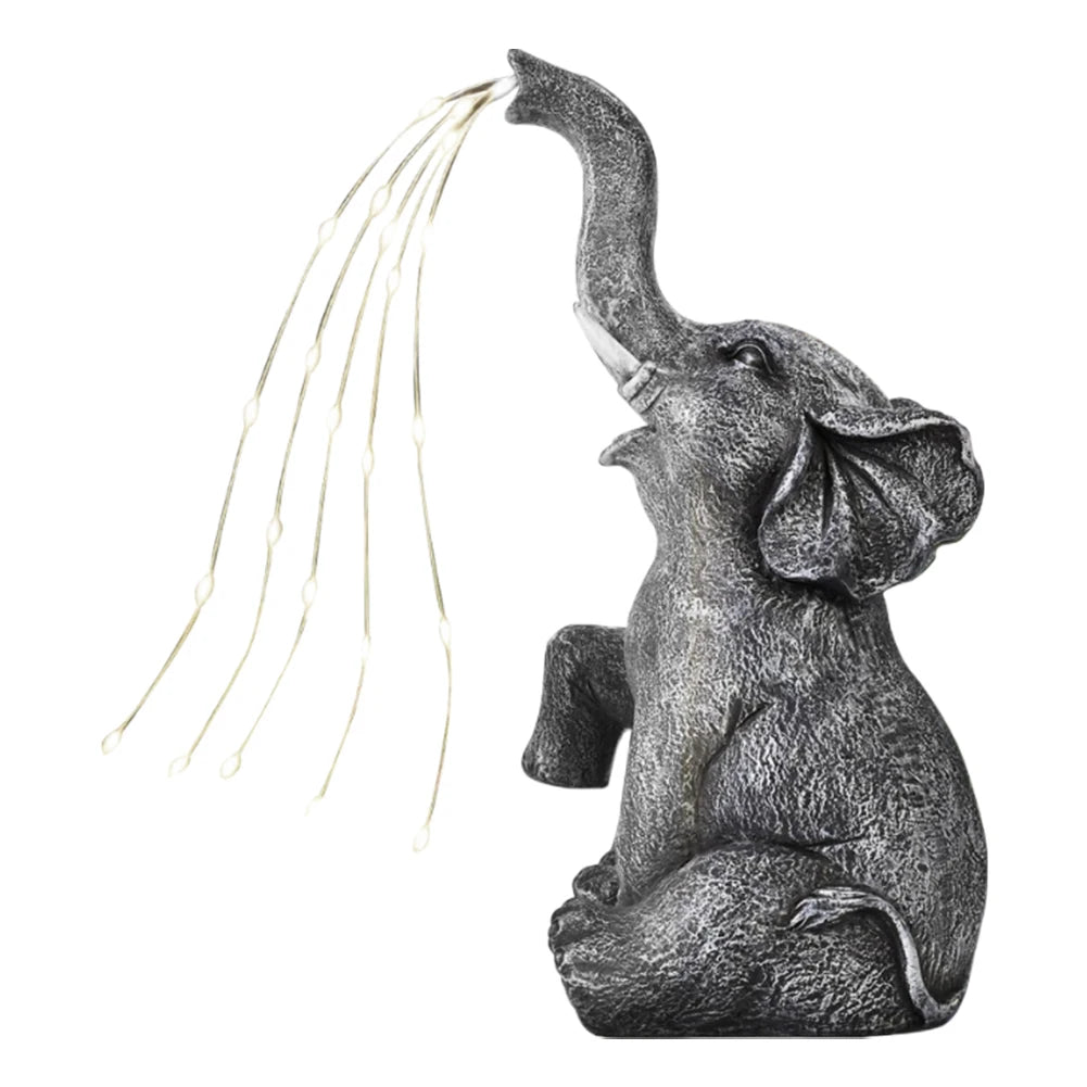 Solar Elephant Garden Ornament with LED String Lights – Outdoor Resin Elephant Sculpture for Yard, Patio & Pathway Décor