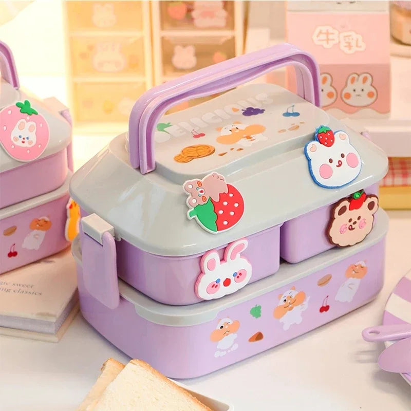 Kawaii Portable Lunch Box for Girls – Microwave-Safe Bento Box with Compartments for School & Picnic
