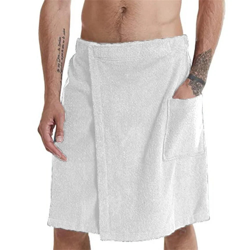 Men’s Wearable Bath Towel with Pocket – Soft Quick-Drying Spa Wrap for Gym, Sauna, Beach & Home