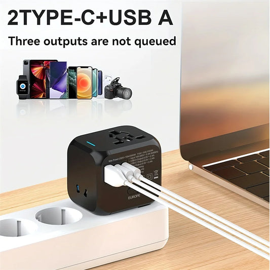 Foldable Universal Travel Plug Adapter – Compact Type-C Adapter for 180+ Countries (Essential for International Travel)