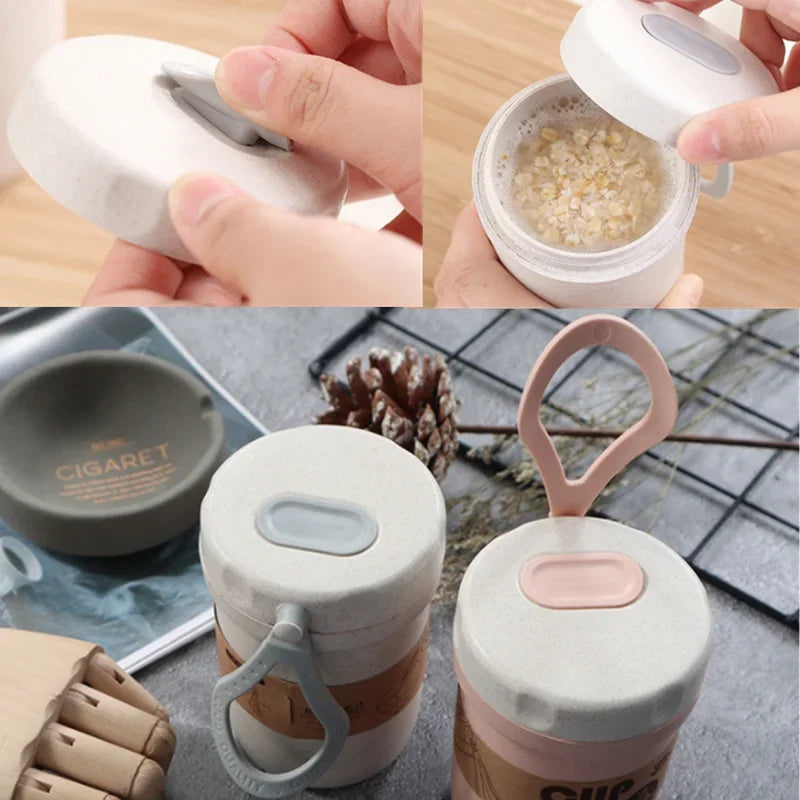 300 ml Wheat-Straw Sealed Soup Cup with Lid – Healthy Material Lunch Box & Portable Food Container