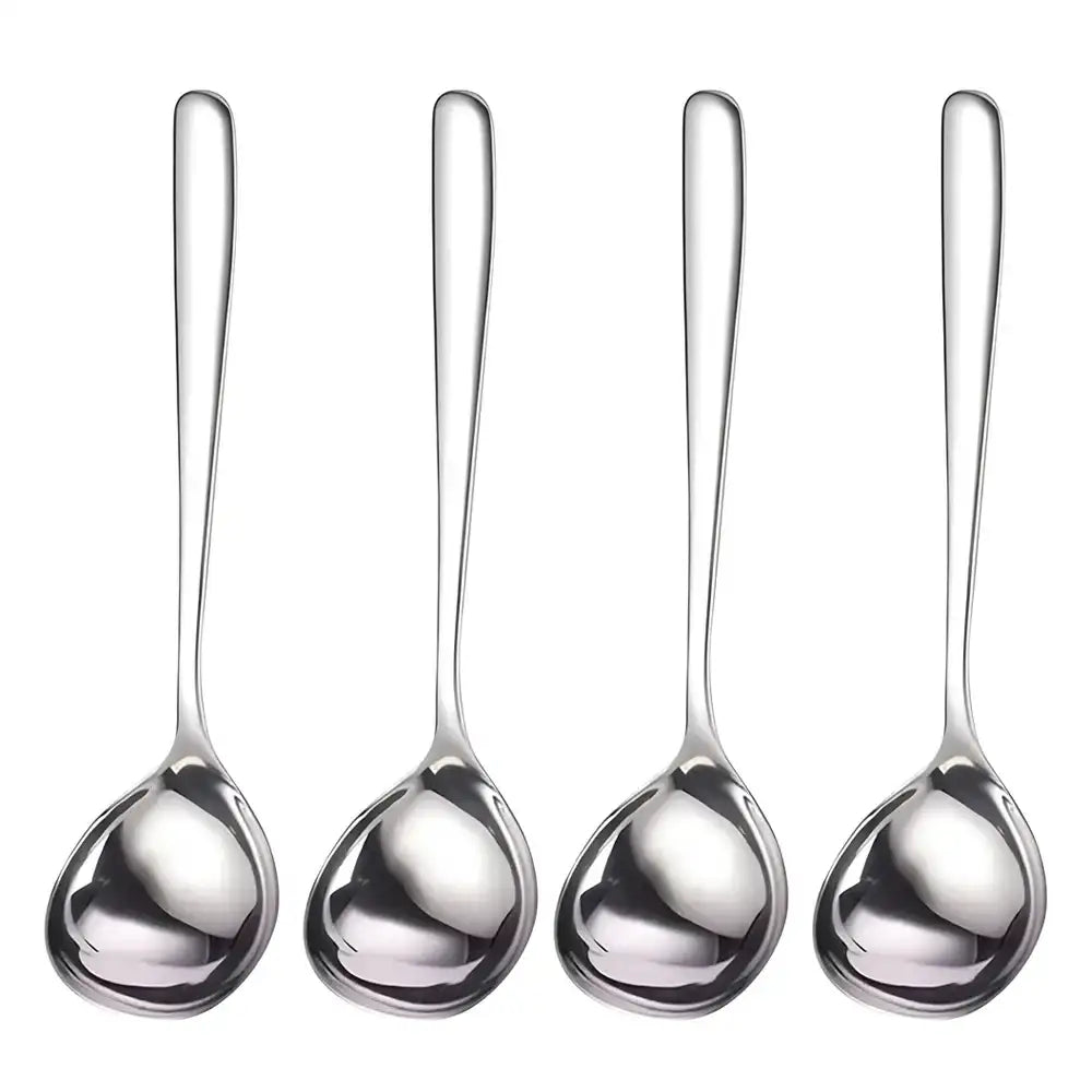 4-Piece Extra Large Head Stainless Steel Spoons with Long Handle – Polished Surface Tableware Set