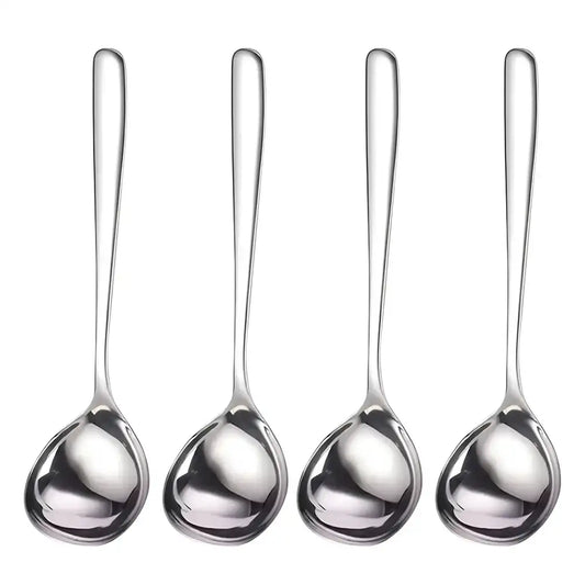 4-Piece Extra Large Head Stainless Steel Spoons with Long Handle – Polished Surface Tableware Set