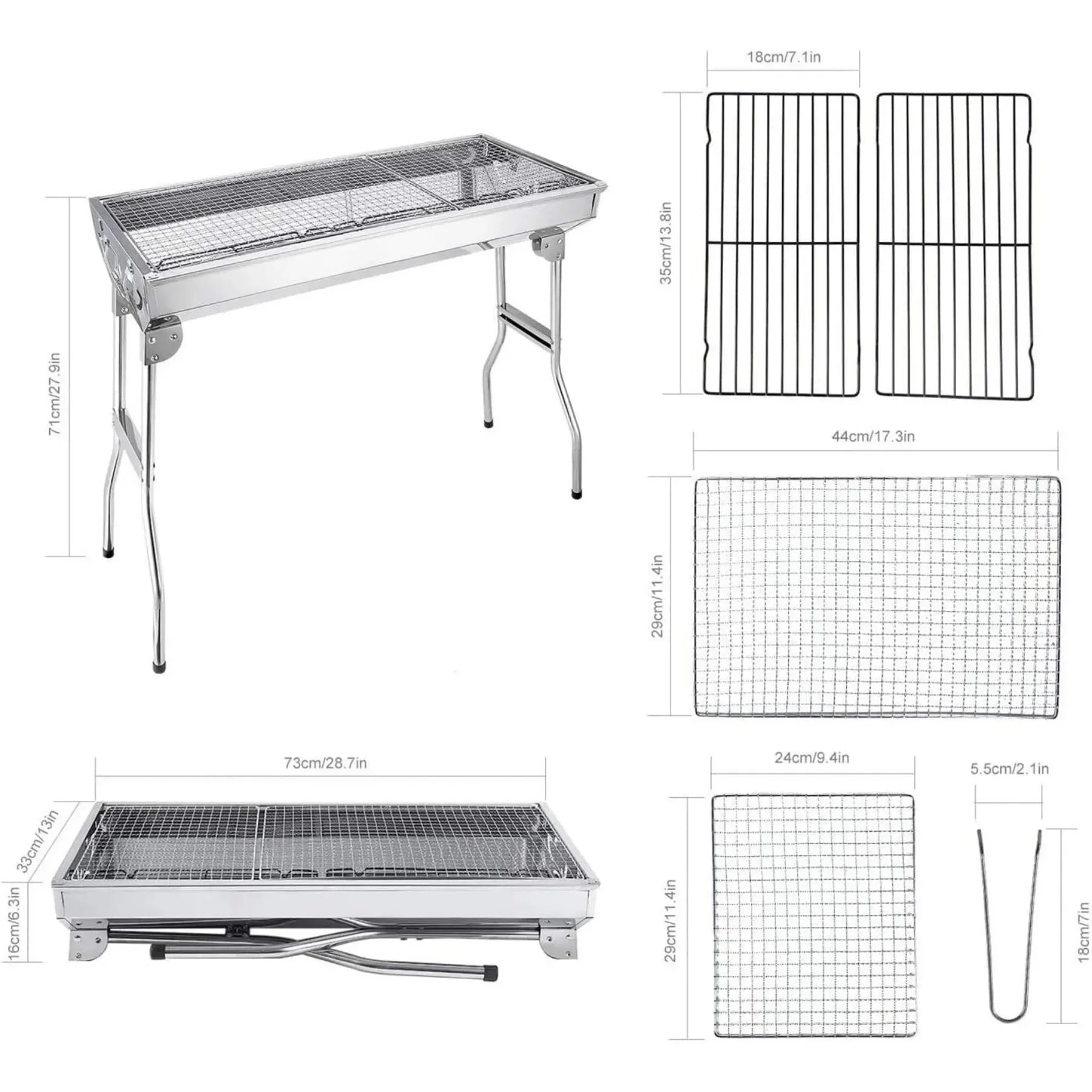 “Portable Charcoal BBQ Grill – Stainless Steel Folding Barbecue Tool Kit for Outdoor Cooking, Camping & Picnics”