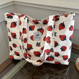 Cherry & Strawberry Print Large Capacity Canvas Tote – Nylon Top-Handle Shoulder Bag
