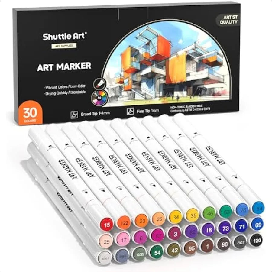 Dual Tip Art Markers – 30 Colors Permanent Alcohol-Based Pens for Sketching, Coloring & Illustration 🎨