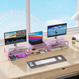 2‑Tier Metal Monitor Stand Riser & Desk Organizer – Purple