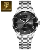Poedagar Men’s Business Watch – Stainless Steel Waterproof Quartz Wristwatch with Luminous Dial & Date/Week Display