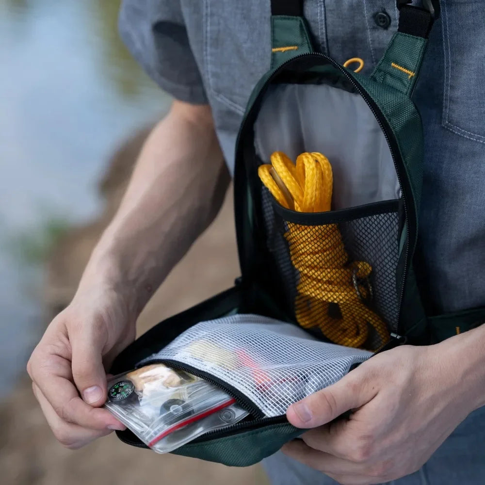 Compact fly fishing chest bag – lightweight soft-surface gear bag with multiple compartments for tackle & outdoor storage