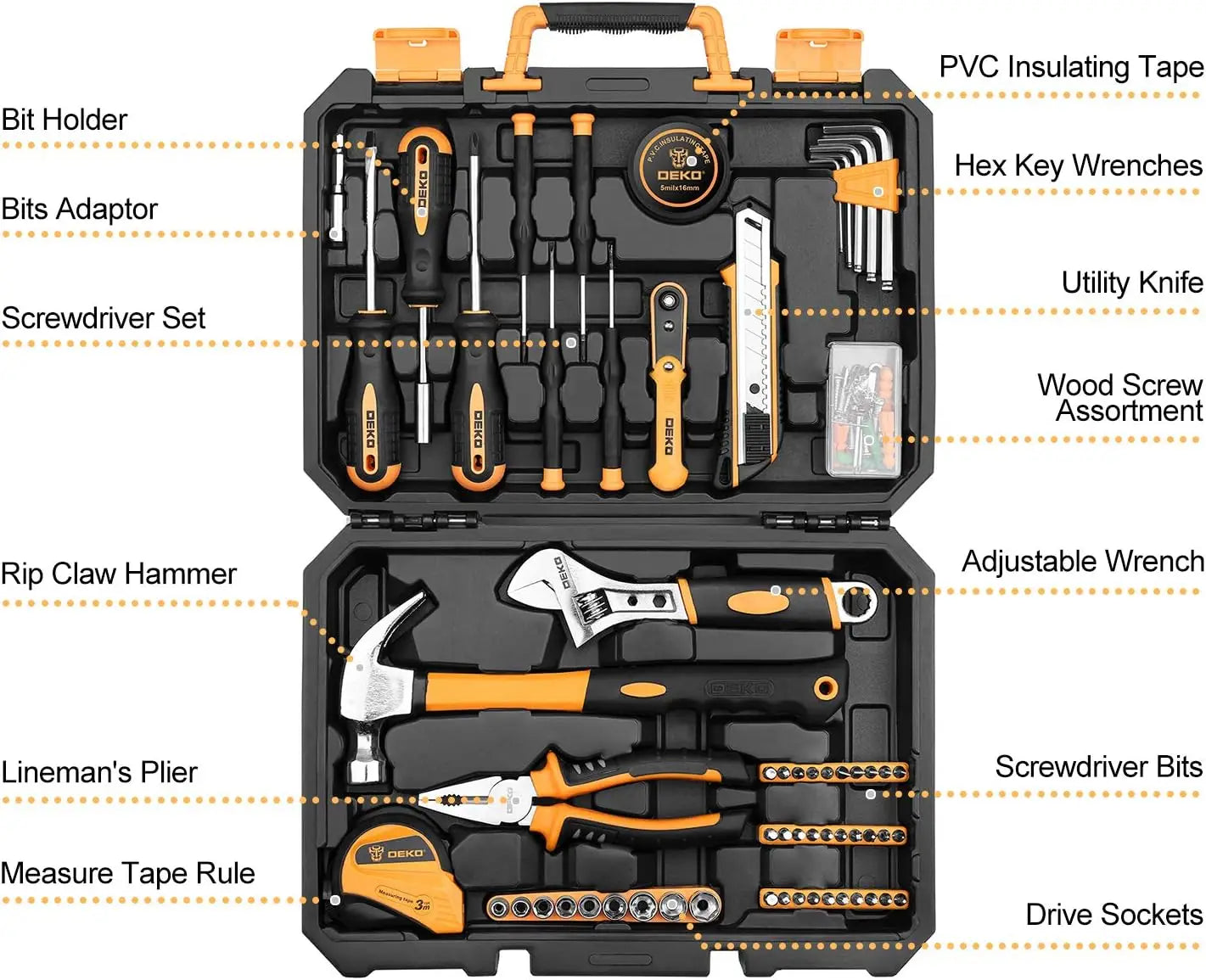 DEKO 100-Piece Home Repair Tool Set – General Household Hand Tools with Storage Box 🧰✨