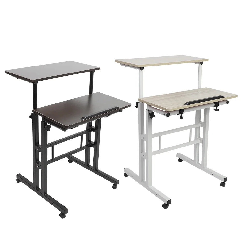 60 cm Adjustable Computer Standing Desk with Casters – Portable Sit-Stand Laptop Workstation