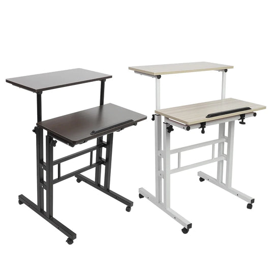 60 cm Adjustable Computer Standing Desk with Casters – Portable Sit-Stand Laptop Workstation